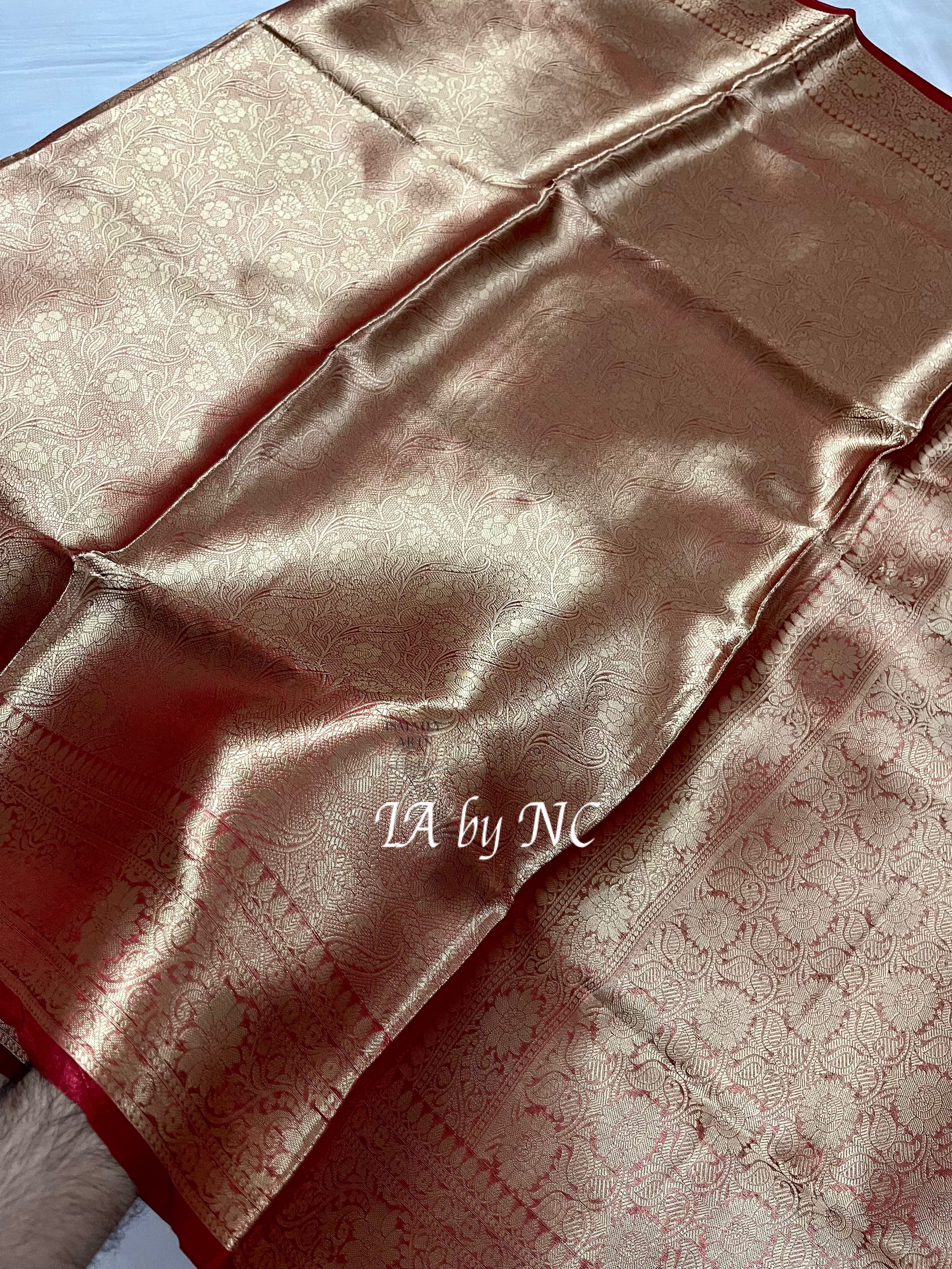 Carmine Banarasi Pure Tissue Silk Brocade Saree