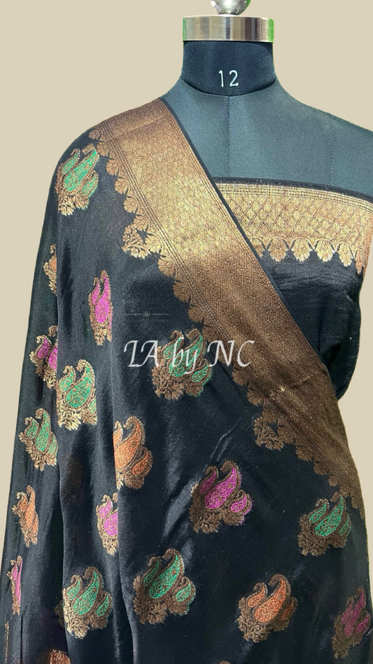 Black Banarasi Pure Chiffon Georgette Saree
