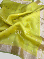 Lemon Banarasi Pure Kora Organza Kadwa Saree