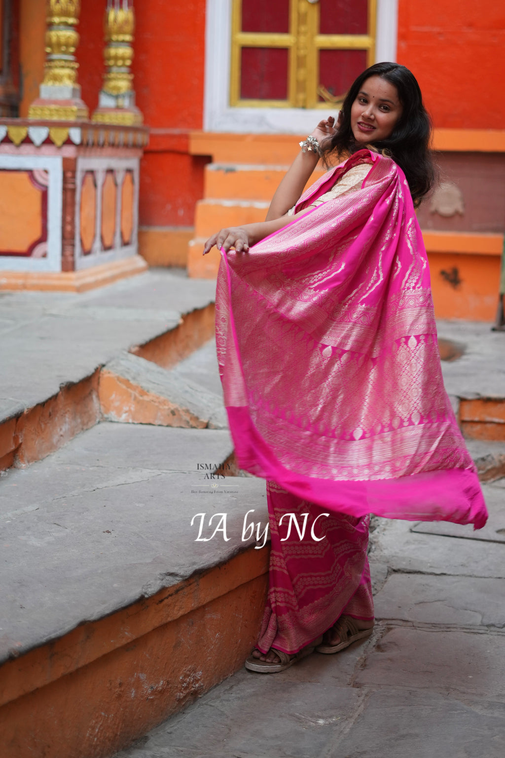 Fuschia Banarasi Pure Khaddi Georgette Saree