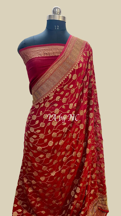 Carmine Banarasi Pure Khaddi Georgette Saree
