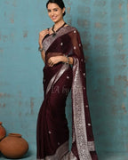 Hickory Banarasi Pure Khaddi Georgette Kadwa Saree