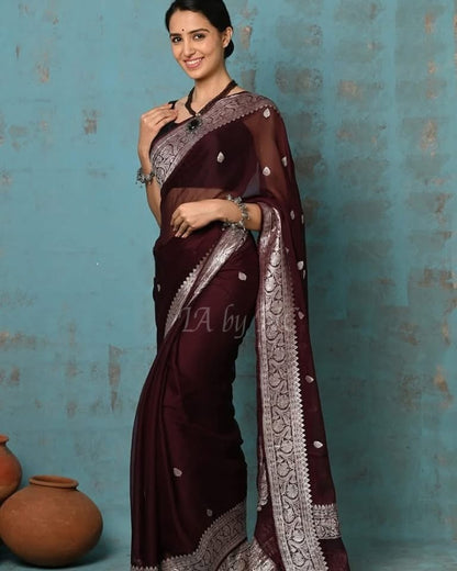 Hickory Banarasi Pure Khaddi Georgette Kadwa Saree