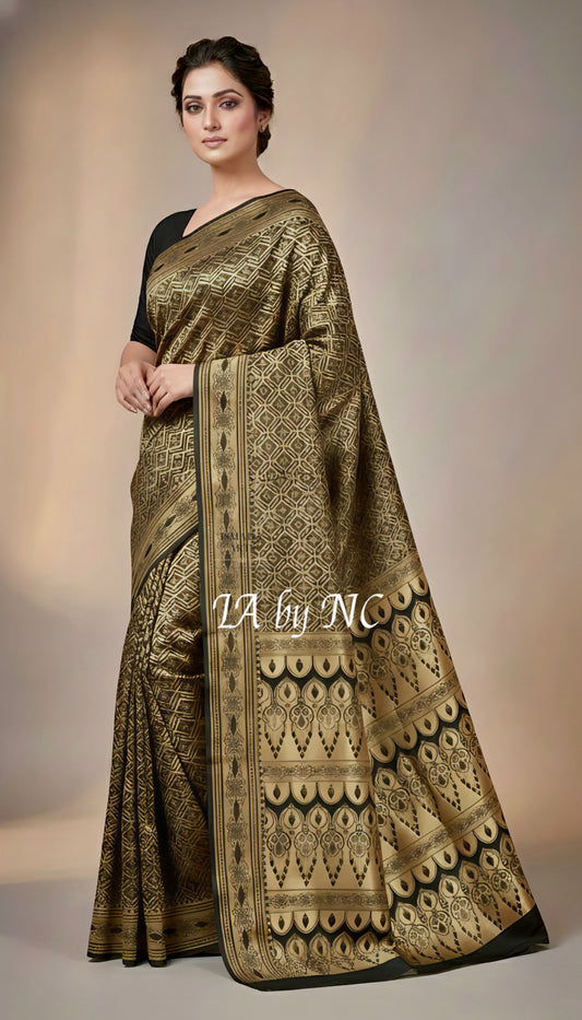 Black Banarasi Mashru Katan Silk Saree