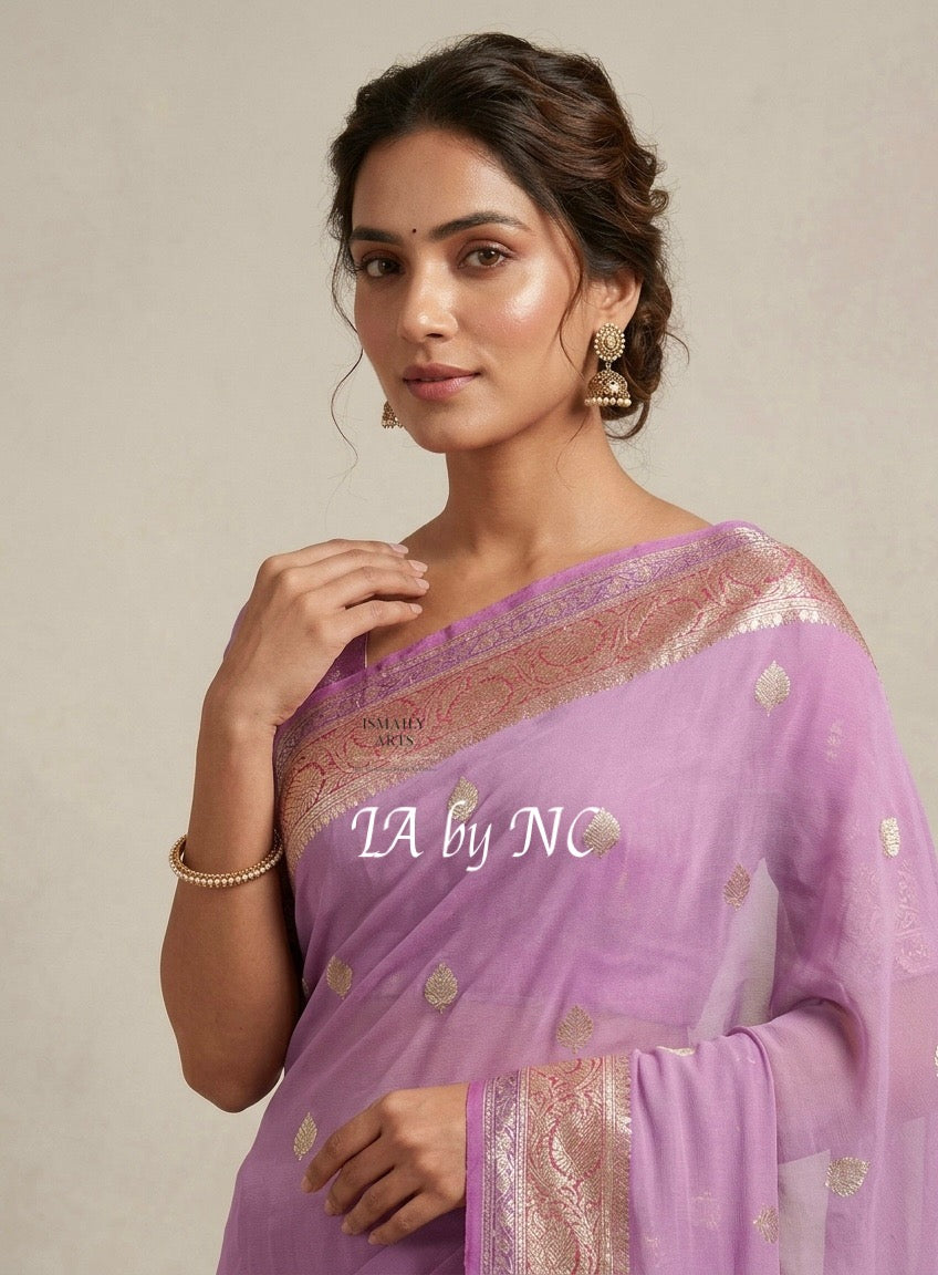 Orchid Banarasi Pure Khaddi Georgette Kadwa Saree