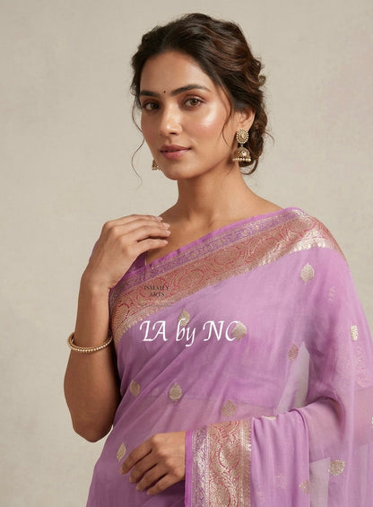 Orchid Banarasi Pure Khaddi Georgette Kadwa Saree