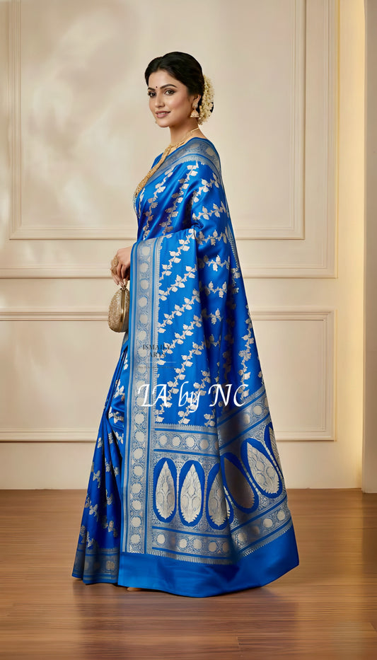 Azure Banarasi Mashru Katan Silk Saree