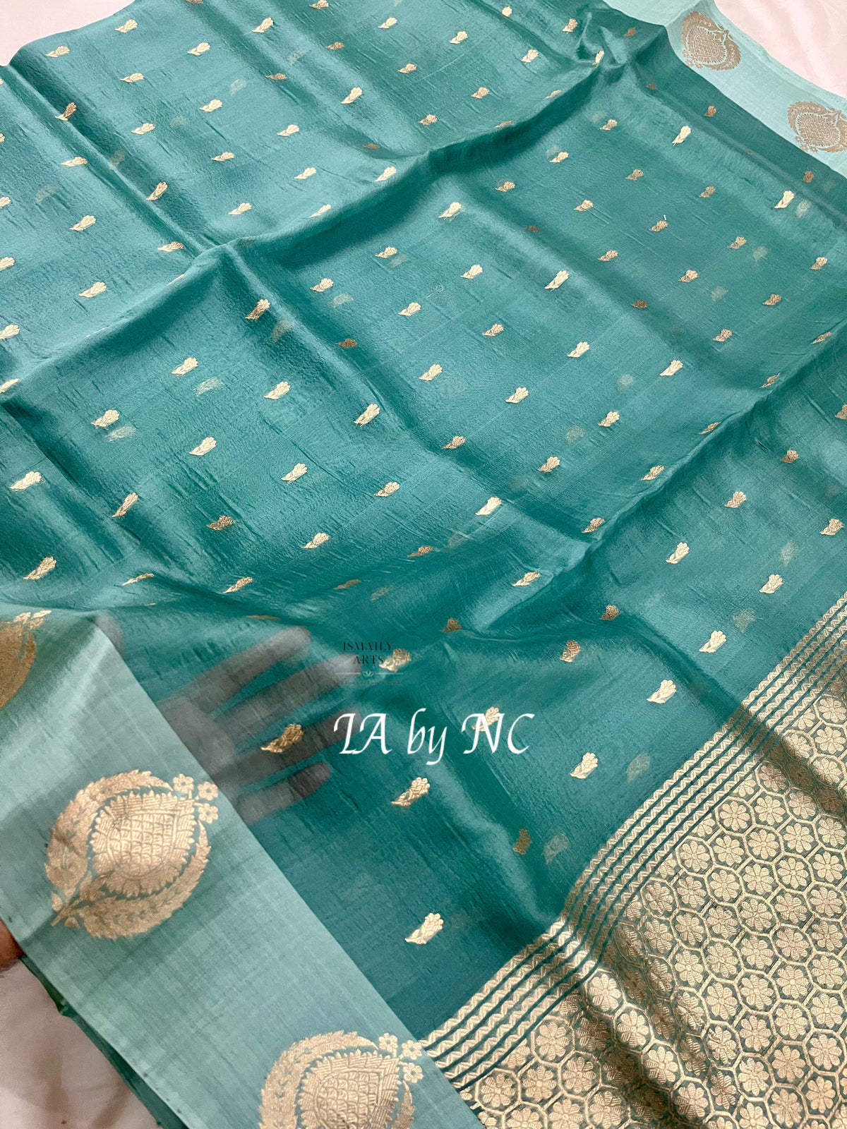 Turquoise Banarasi Pure Kora Silk Kadwa Saree