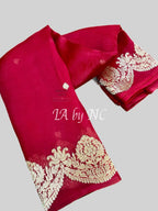 Carmine Banarasi Pure Kora Organza Kadwa Saree