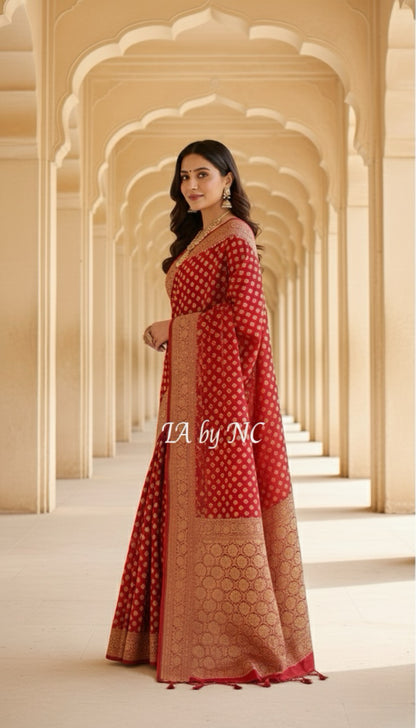 Crimson Banarasi Pure Khaddi Georgette Saree