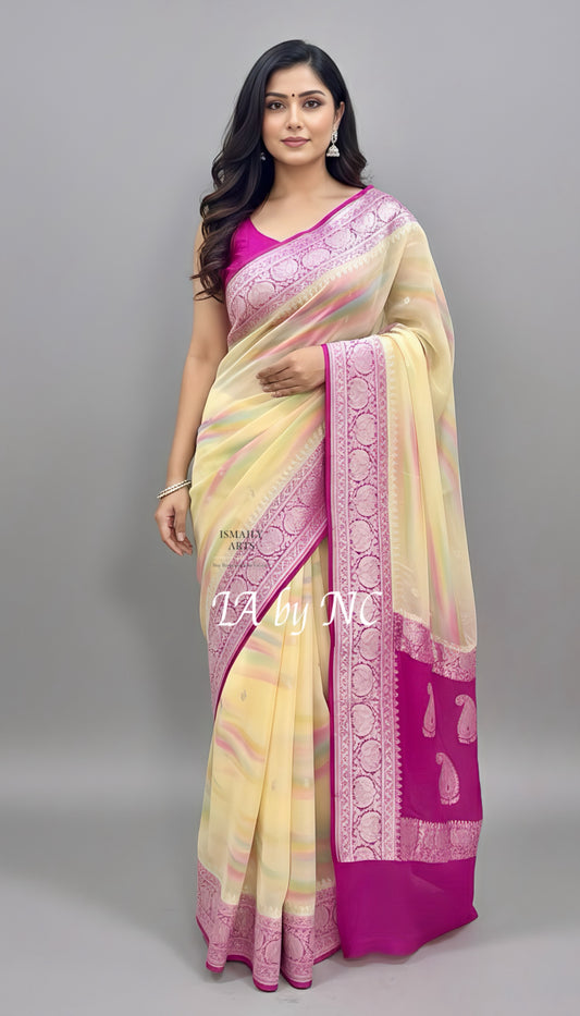 Rani Banarasi Pure Khaddi Georgette Kadwa Saree