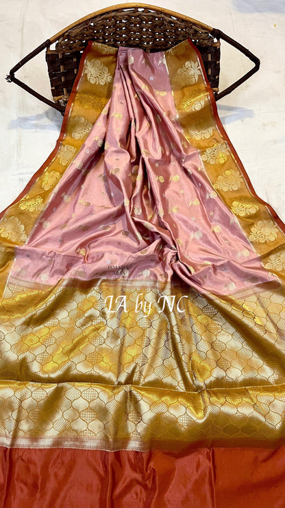 French Banarasi Pure Katan Silk Raw Mango Saree
