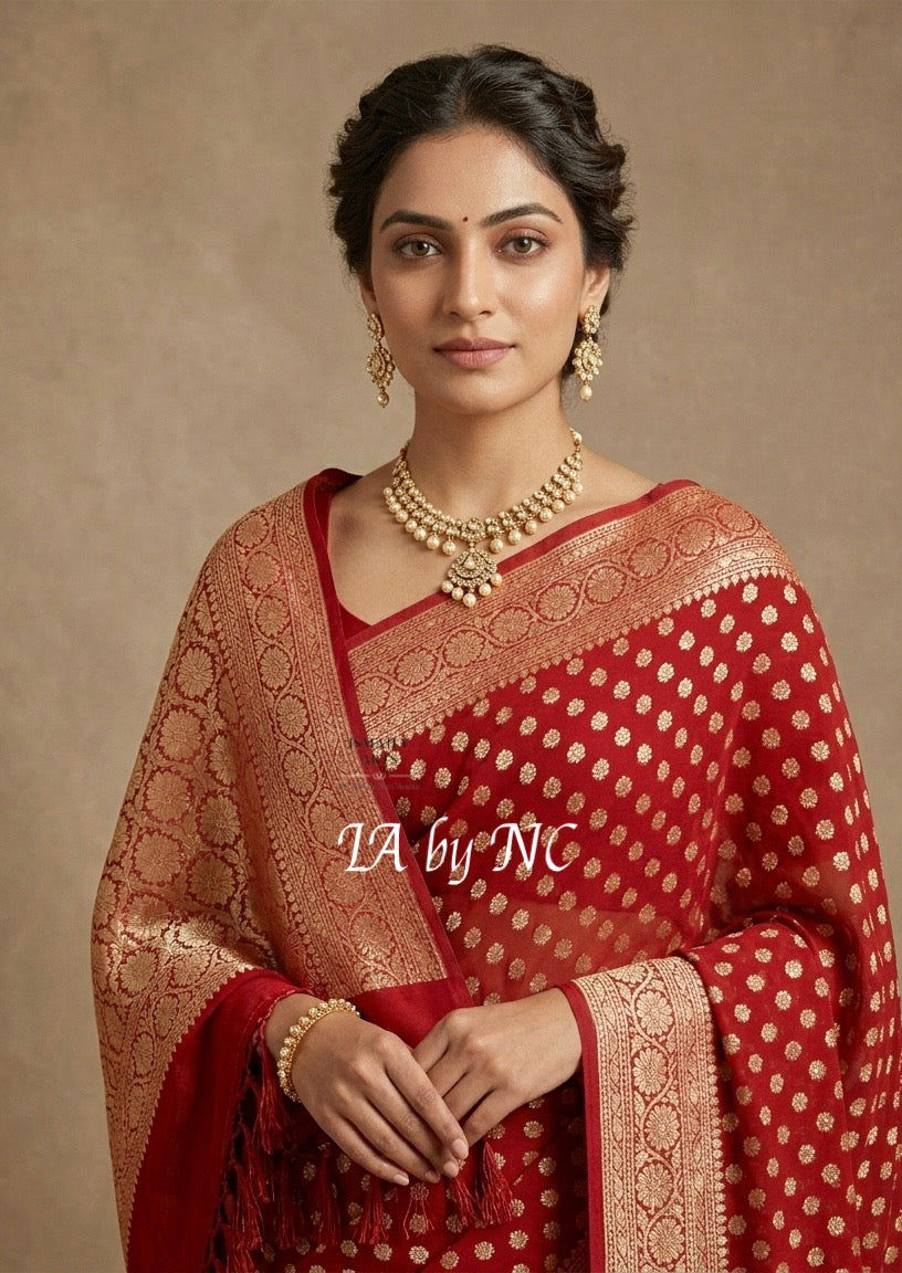 Crimson Banarasi Pure Khaddi Georgette Saree