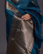 Teal Banarasi Pure Kora Silk Kadwa Saree