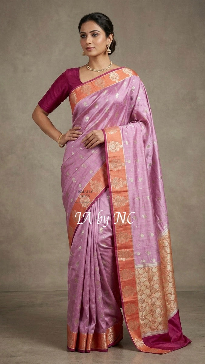 Mulberry Banarasi Pure Katan Silk Raw Mango Saree