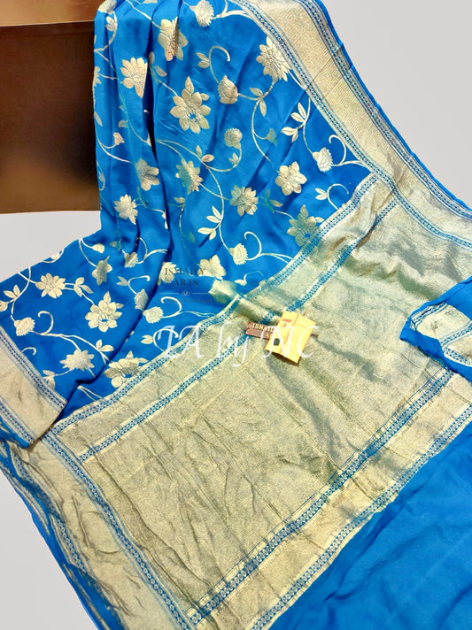 Azure Banarasi Pure Khaddi Munga Saree