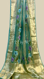 Turquoise Banarasi Pure Tissue Silk Saree