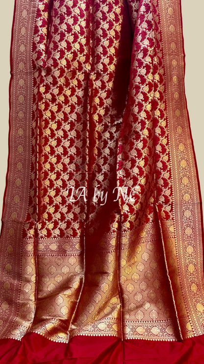 Carmine Banarasi Pure Katan Silk Pattu Saree