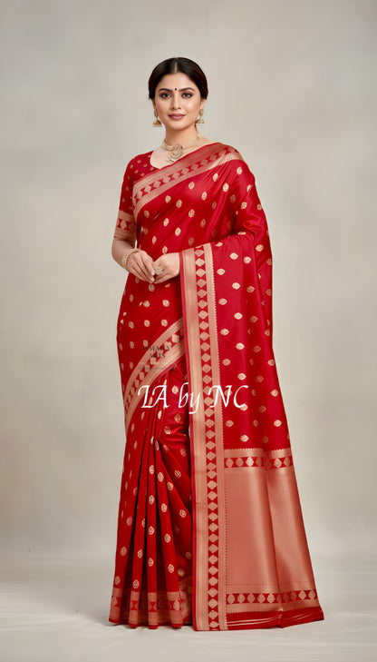 Crimson Banarasi Mashru Katan Silk Saree