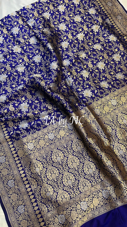 Navy Banarasi Pure Katan Silk Pattu Sona Rupa Saree