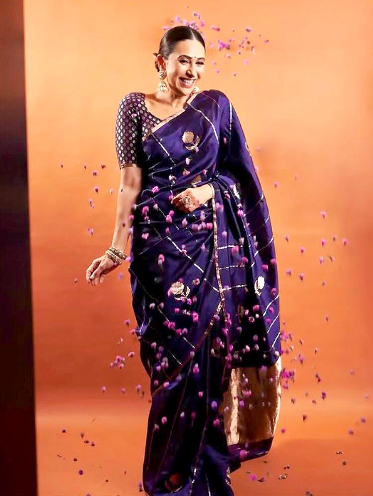 Karishma Kapoor inspired Space Banarasi Pure Katan Silk Raw Mango Kadwa Saree