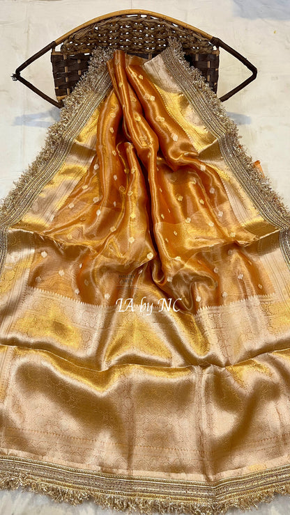 Tangerine Banarasi Pure Tissue Silk Saree
