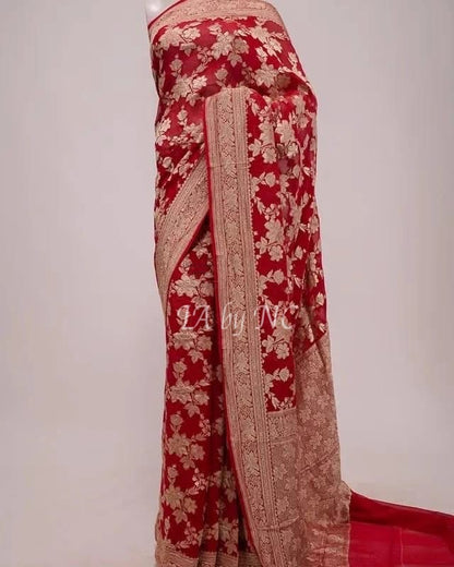 Crimson Banarasi Pure Khaddi Georgette Saree