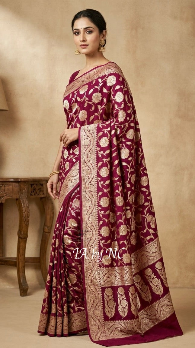 Byzantine Banarasi Pure Chiffon Georgette Saree