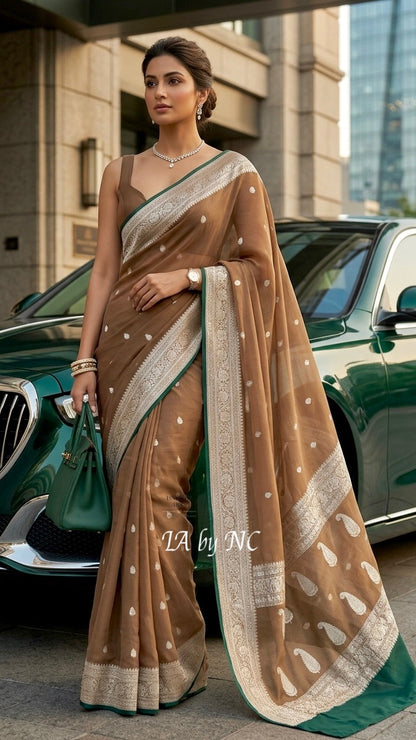 Tan Banarasi Pure Khaddi Georgette Kadwa Saree