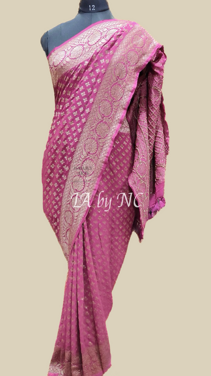 Fushcia Banarasi Pure Khaddi Georgette Saree