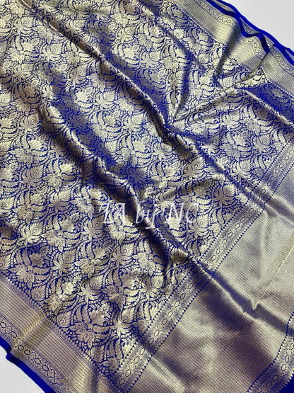 Navy Banarasi Pure Katan Silk Brocade Pattu Saree