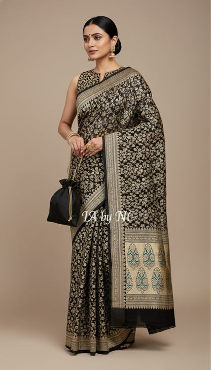 Black Banarasi Pure Khaddi Georgette Saree