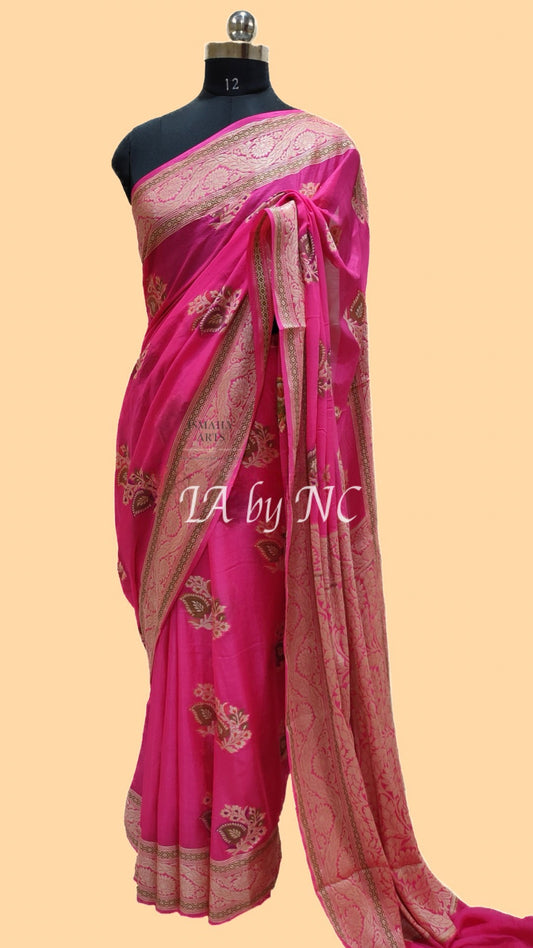 Ruby Banarasi Pure Crepe Georgette Saree