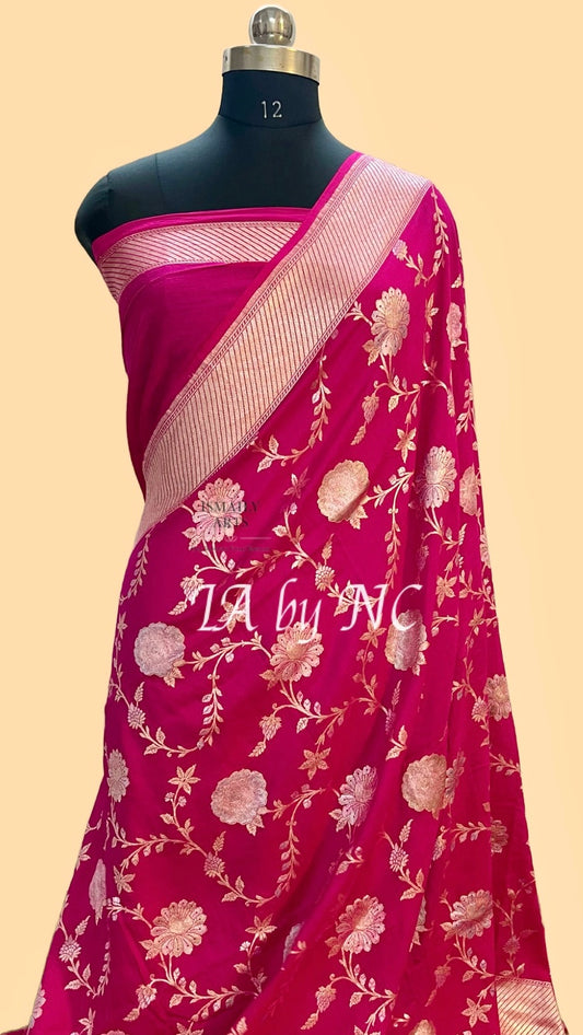 Cerise Banarasi Pure Munga Silk Saree