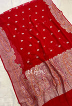 Crimson Banarasi Pure Khaddi Georgette Kadwa Saree