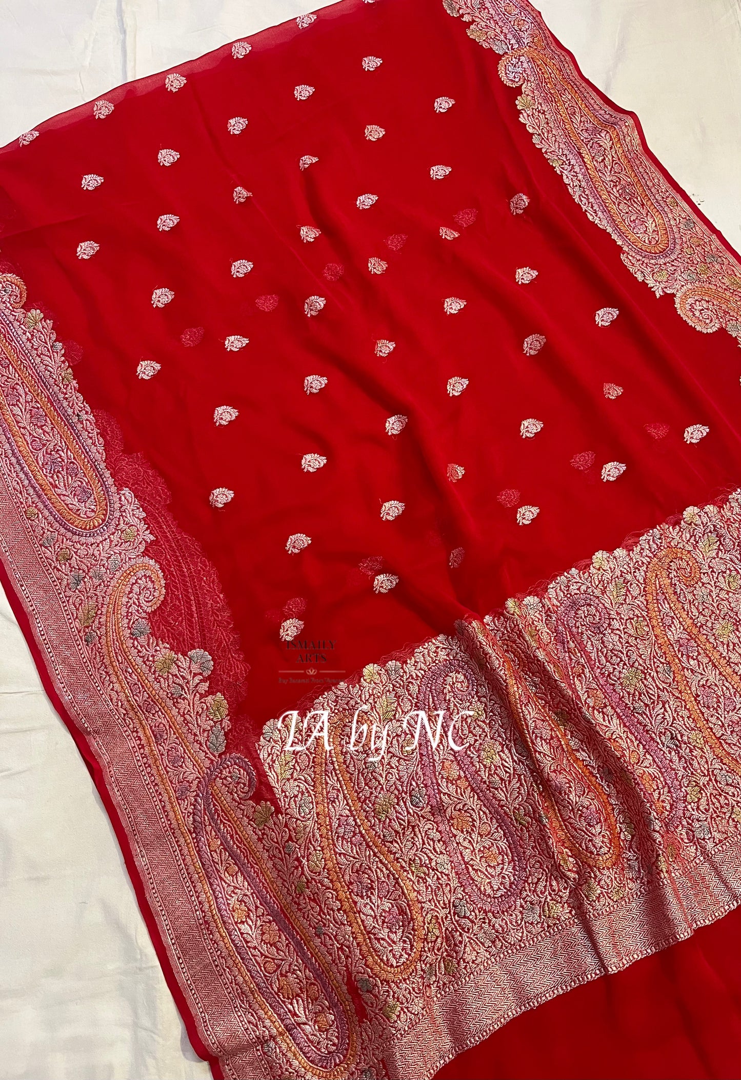 Crimson Banarasi Pure Khaddi Georgette Kadwa Saree