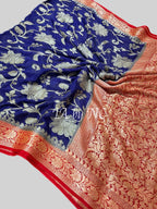 Navy Banarasi Pure Chiffon Georgette Saree
