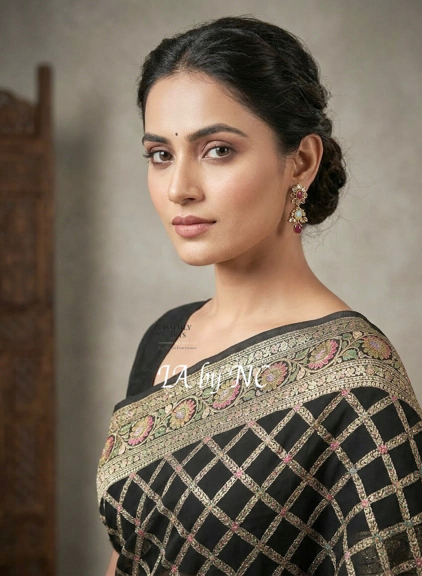 Black Banarasi Pure Khaddi Georgette Saree