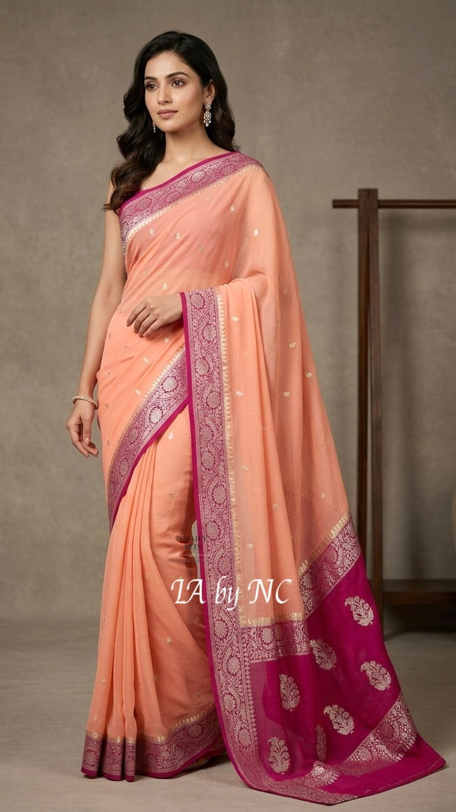 Salmon Banarasi Pure Khaddi Georgette Kadwa Saree