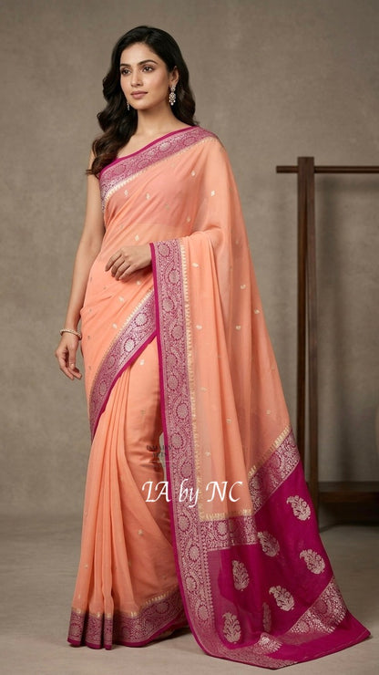 Salmon Banarasi Pure Khaddi Georgette Kadwa Saree