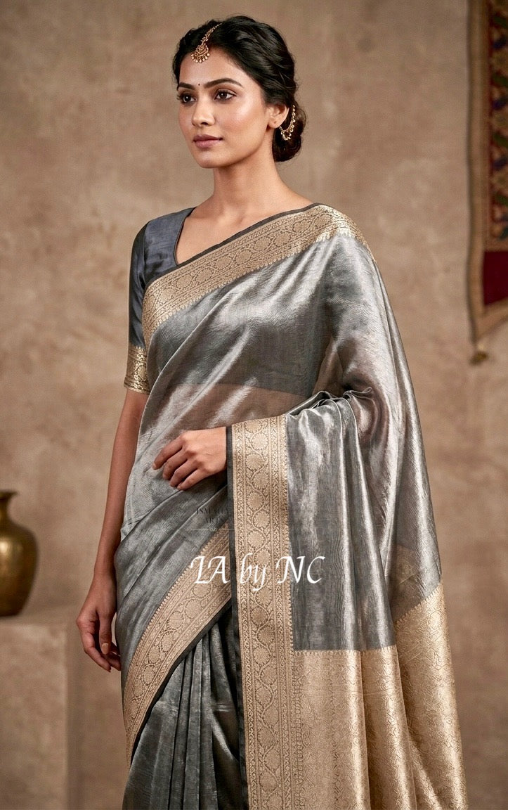 Black Banarasi Pure Tissue Silk Saree