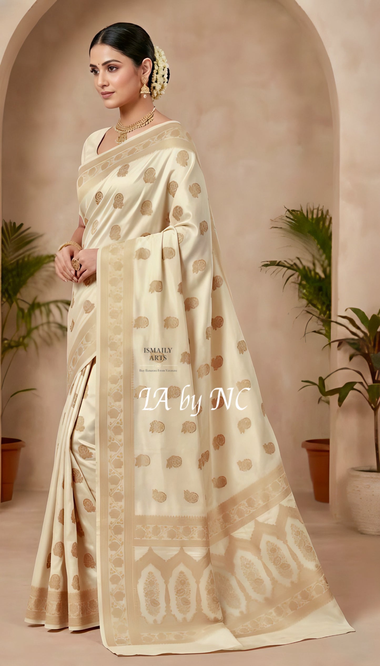Beige Banarasi Mashru Katan Silk Saree
