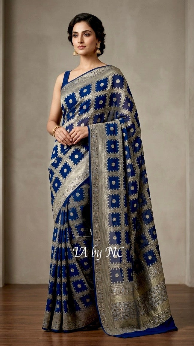 German Banarasi Pure Khaddi Georgette Saree