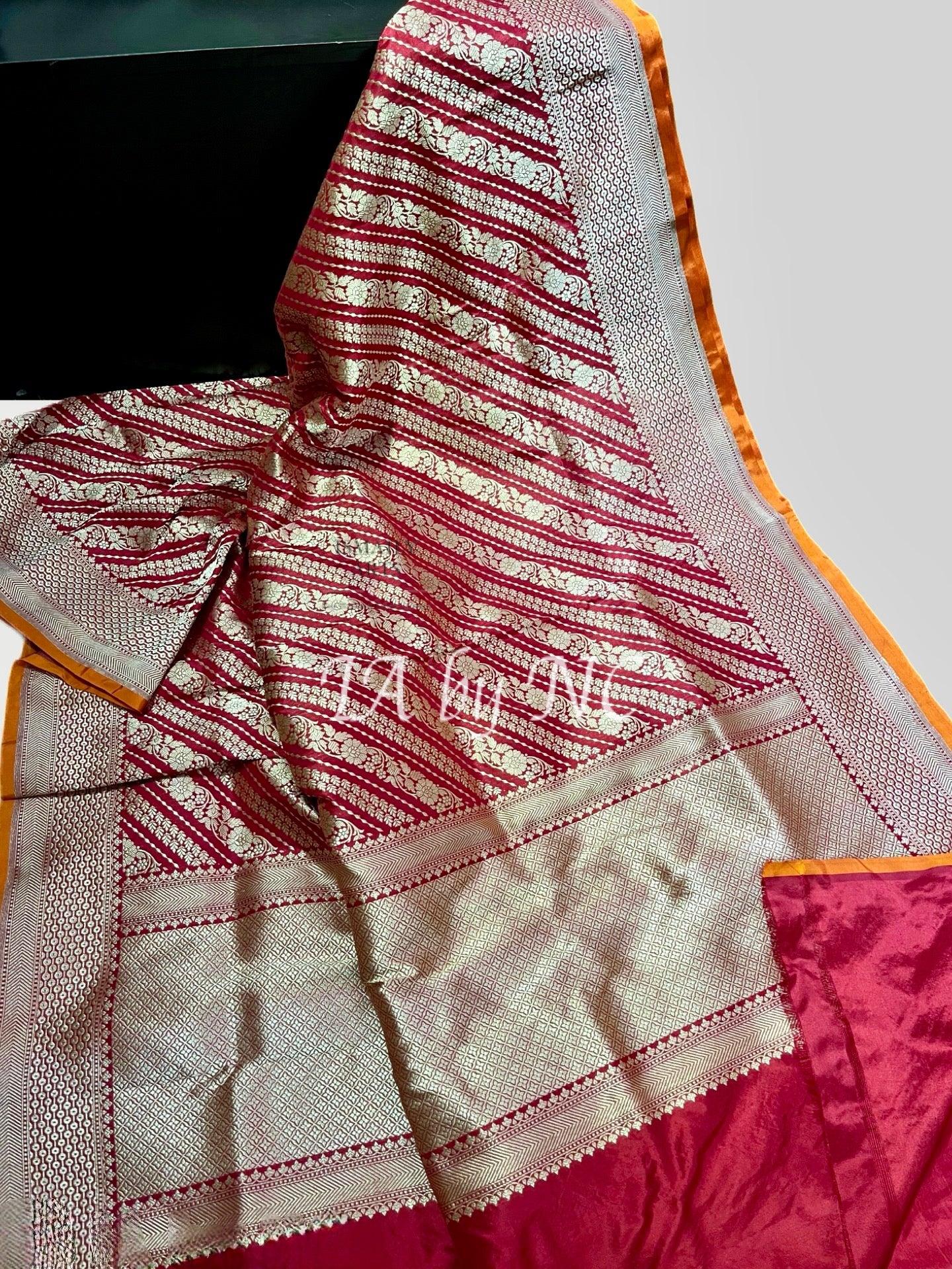 Carmine Banarasi Pure Katan Silk Brocade Pattu Saree