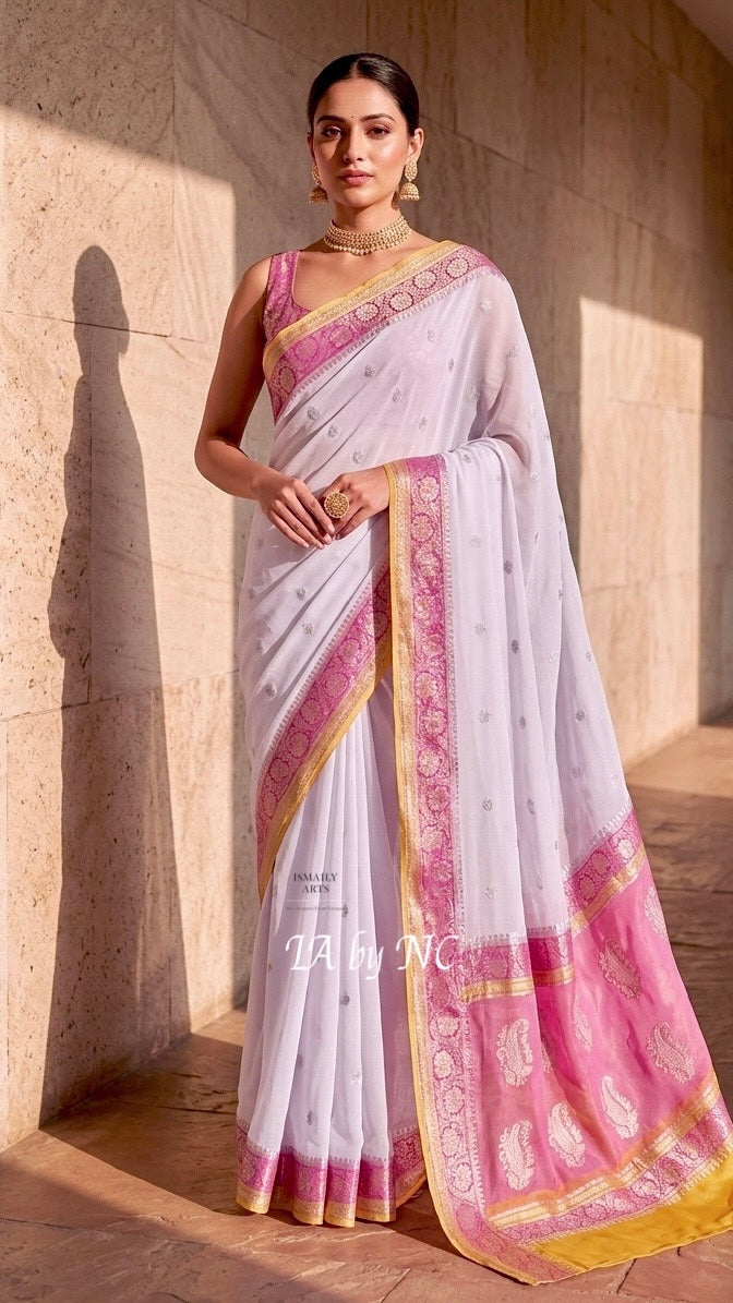 Offwhite Banarasi Pure Khaddi Georgette Kadwa Saree