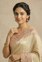 Beige Banarasi Pure Tissue Silk Designer Saree