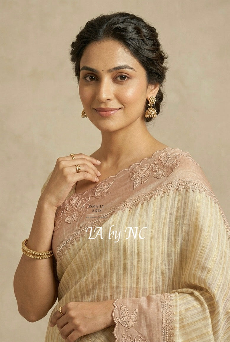 Beige Banarasi Pure Tissue Silk Designer Saree