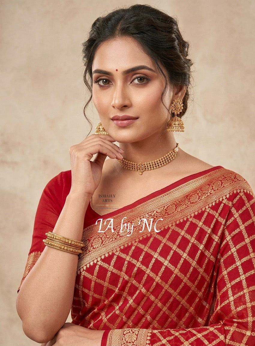 Crimson Banarasi Pure Khaddi Georgette Saree