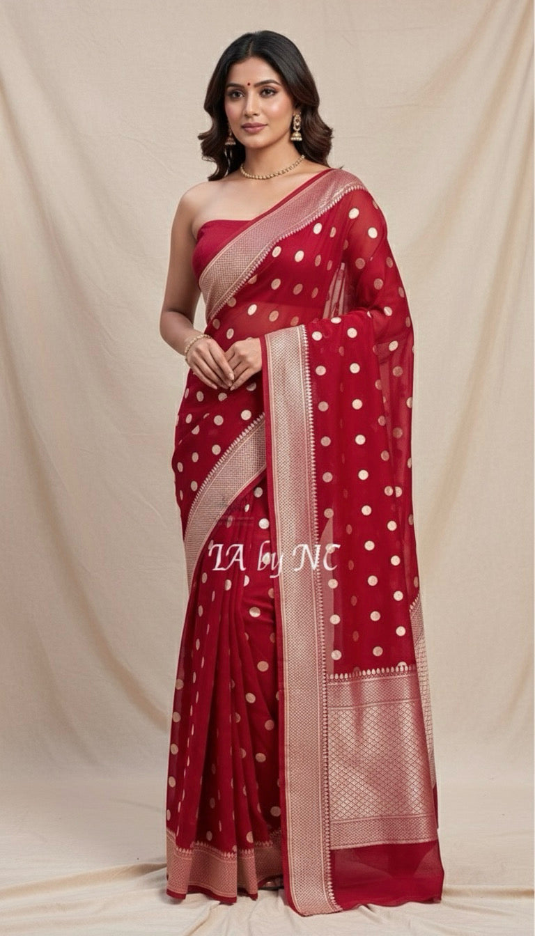 Carmine Banarasi Pure Khaddi Georgette Saree