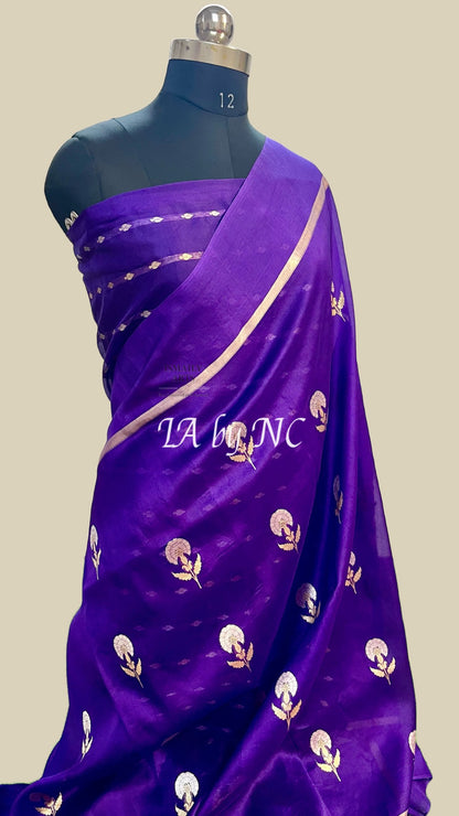 Grape Banarasi Pure Kora Silk Saree